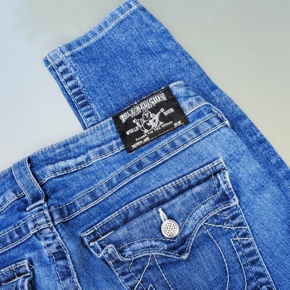 True Religion Y2K Julie Skinny Jean 👖 Jewel Buttons Low Rise Frayed Sz:  29 - Picture 1 of 9